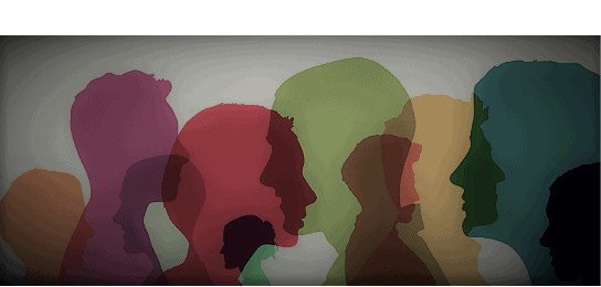 10 colorful silhouetted profiles of faces of Parkinson's